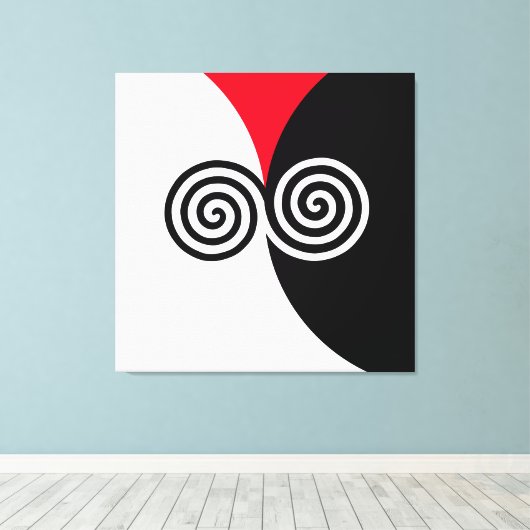 Abstracte spiraalcirkels op zwart-wit canvas afdruk (Insitu (Houten vloer))