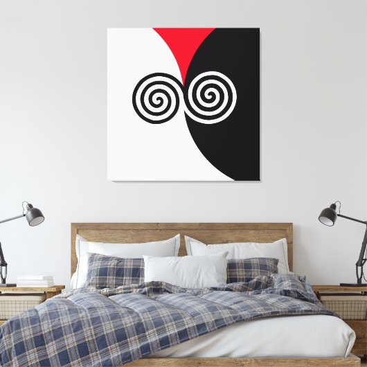 Abstracte spiraalcirkels op zwart-wit canvas afdruk (Insitu (Slaapkamer))