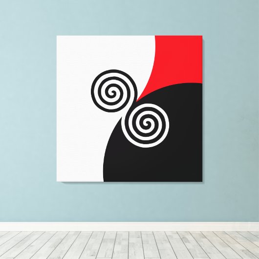 Abstracte spiraalcirkels op zwart-wit canvas afdruk (Insitu (Houten vloer))