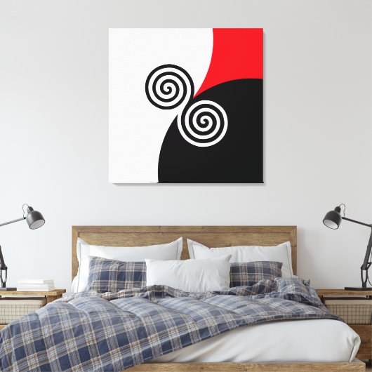 Abstracte spiraalcirkels op zwart-wit canvas afdruk (Insitu (Slaapkamer))