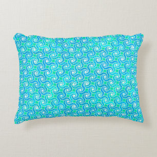 Abstracte spiraalpatroon - Blauw, Jade groen & Wit Accent Kussen