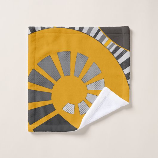 Abstracte spiraalvorm, polkadots, grijs, geel bad handdoek (Wasdoekje)