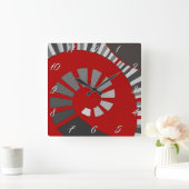 Abstracte spiraalvorm, polkadots, grijs, rood vierkante klok (Huis)