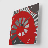 Abstracte spiraalvorm, polkadots, grijs, rood vierkante klok (Hoek)