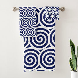 Abstracte spiraalvormige cirkels in marineblauw en bad handdoek