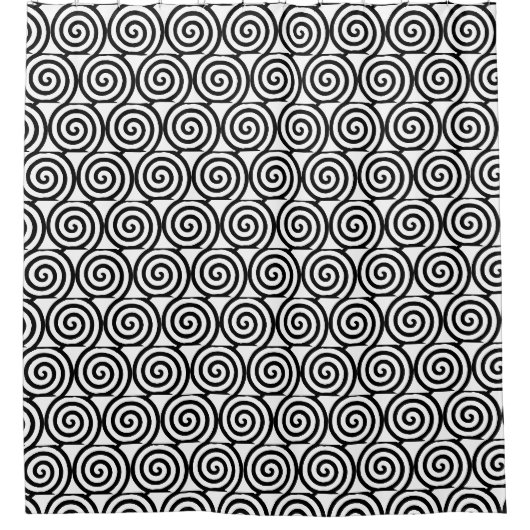 Abstracte spiraalvormige cirkels in zwart en wit douchegordijn (Voorkant)