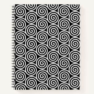 Abstracte spiraalvormige cirkels in zwart en wit notitieboek
