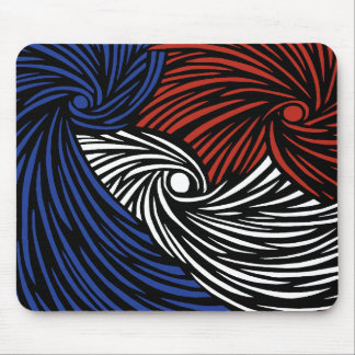 Abstracte spiralen - blauw, wit en rood muismat