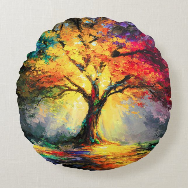 Abstracte Spirituele Natuur Levensboom Rond Kussen (Voorkant)