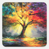 Abstracte Spirituele Natuur Levensboom Vierkante Sticker (Voorkant)