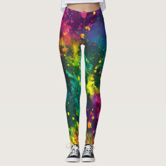 Abstracte Splatter Paint Rainbow, Cosmic Galaxy ar Leggings