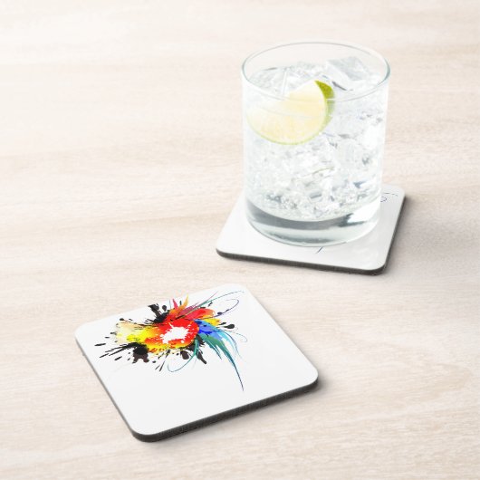 Abstracte Spletters van Wilde Parrot Paint Bier Onderzetter (Rechterzijde)