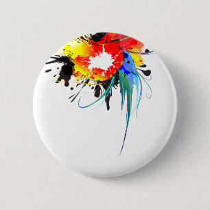 Abstracte Spletters van Wilde Parrot Paint Ronde Button 5,7 Cm