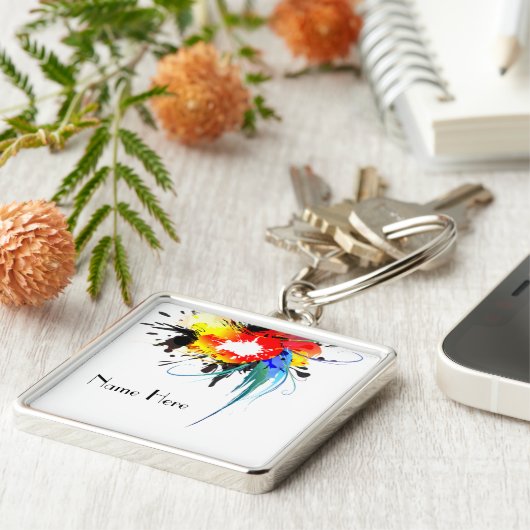 Abstracte Spletters van Wilde Parrot Paint Sleutelhanger (Zijkant)