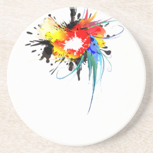 Abstracte Spletters van Wilde Parrot Paint Zandsteen Onderzetter