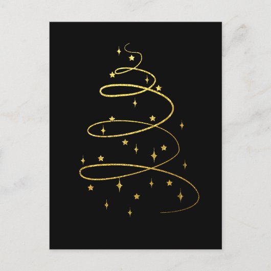 Abstracte sprankelende gouden kerstboom op zwart feestdagenkaart (Voorkant)