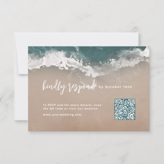 Abstracte sprankelende humeurige oceaan strand QR RSVP Kaartje (Voorkant)
