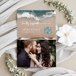 Abstracte sprankelende humeurige oceaan strand QR RSVP Kaartje