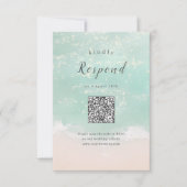 Abstracte sprankelende oceaan strand bruiloft QR c RSVP Kaartje (Voorkant)