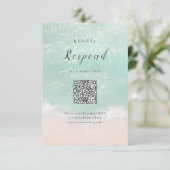 Abstracte sprankelende oceaan strand bruiloft QR c RSVP Kaartje (Staand voorkant)