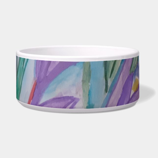 Abstracte Spring Crocus Ceramic Pet Bowl Voerbakje (Voorkant)