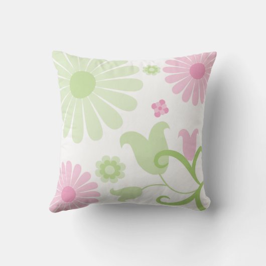 Abstracte Spring Green Baby Pink Funky Bloemen Kussen (Achterkant)