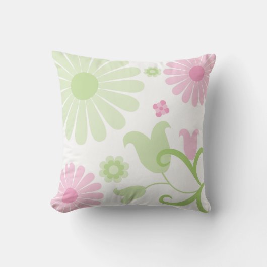 Abstracte Spring Green Baby Pink Funky Bloemen Kussen (Voorkant)