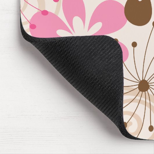 Abstracte springbloemen, fijn bruin en roze muismat (Hoek)