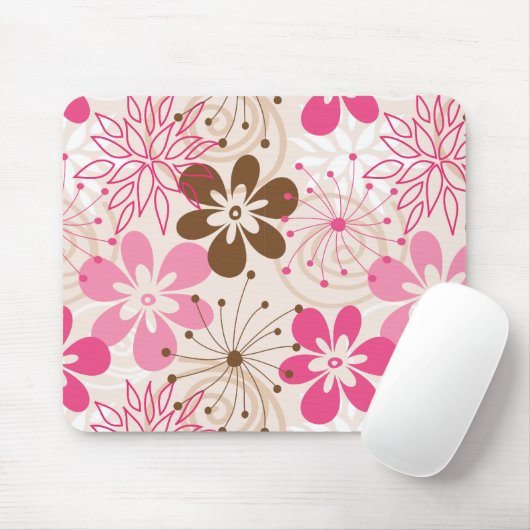 Abstracte springbloemen, fijn bruin en roze muismat (Met muis)