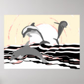 Abstracte springende dolfijnen in de oceaan bij zo poster (Voorkant)