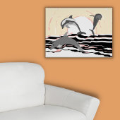 Abstracte springende dolfijnen in de oceaan bij zo poster