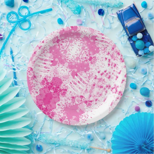 Abstracte spuit van roze verf papieren bordje (Feest)