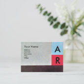 ABSTRACTE SQUARES MONOGRAM, rood blauw grijs bruin Visitekaartje (Staand voorkant)