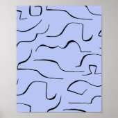 Abstracte Squiggly Line Art - Blauwe achtergrond Poster (Voorkant)