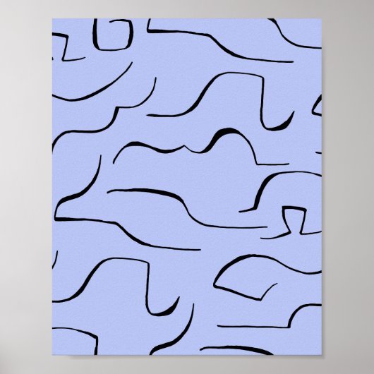 Abstracte Squiggly Line Art - Blauwe achtergrond Poster (Voorkant)