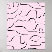 Abstracte Squiggly Line Art - Roze Achtergrond Poster (Voorkant)