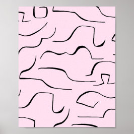 Abstracte Squiggly Line Art - Roze Achtergrond Poster