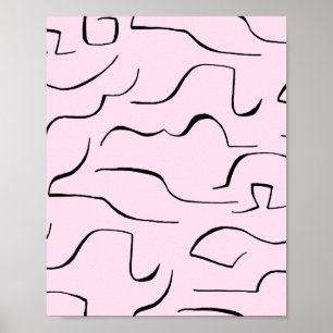 Abstracte Squiggly Line Art - Roze Achtergrond Poster