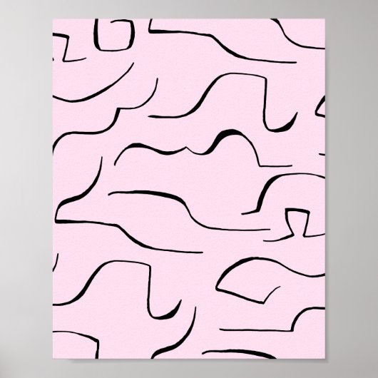 Abstracte Squiggly Line Art - Roze Achtergrond Poster (Voorkant)