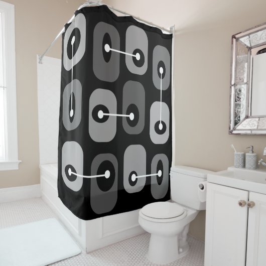 Abstracte Squishy Cubes Black Silver Douchegordijn (In situ)