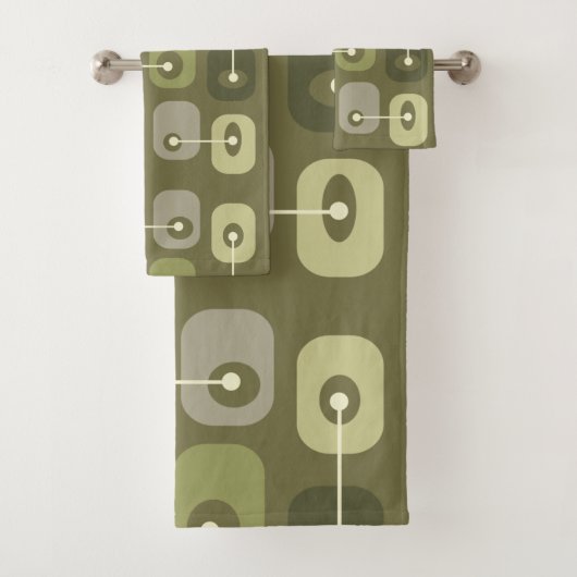 Abstracte Squishy Cubes Olive Green Bad Handdoek (Insitu)