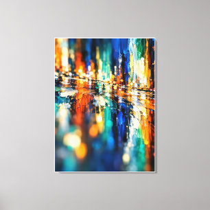 Abstracte stad bij nacht canvas afdruk