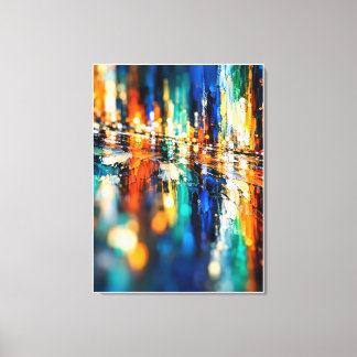 Abstracte stad bij nacht canvas afdruk