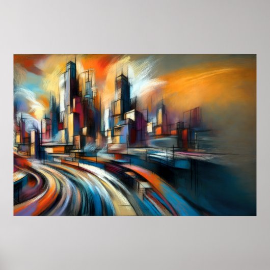 Abstracte stad die harde pasteltekening bouwen poster (Voorkant)