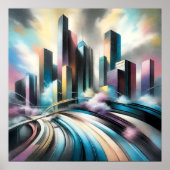 Abstracte stad gebouw harde pastel tekening V Poster (Voorkant)