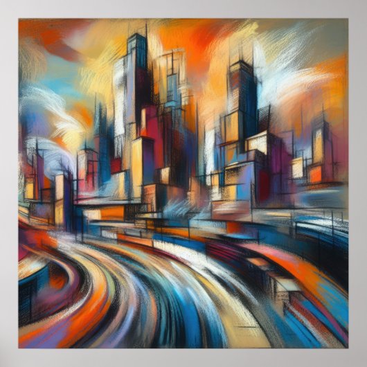 Abstracte Stadsbouw Hard Pastel Tekening VI Poster (Voorkant)