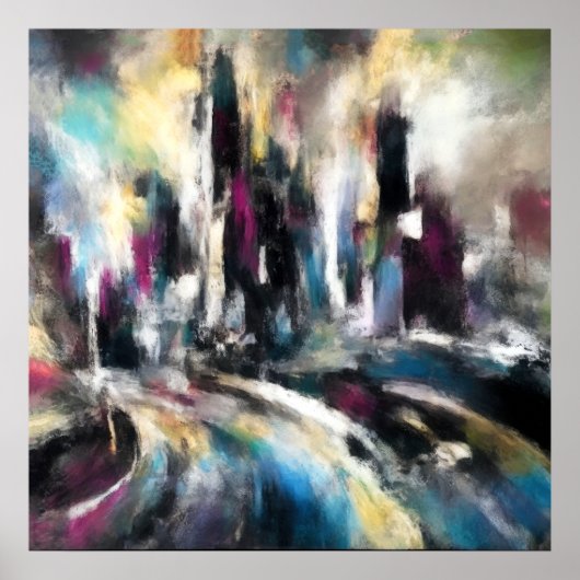 Abstracte Stadsbouw Hard Pastel Tekening VII Poster (Voorkant)