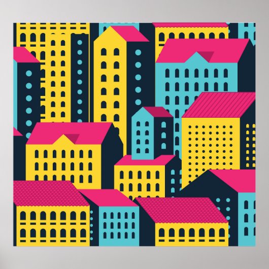 Abstracte stadsgebouwen Landschap Vintage Poster (Voorkant)
