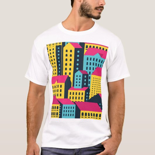 Abstracte stadsgebouwen Landschap Vintage T-shirt (Voorkant)