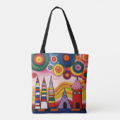 Abstracte Stadsgezicht Tote Tas met Levendige Kleu (Achterkant)